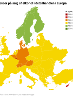 Europakort aldersgrænser for salg af alkohol i detailhandlen